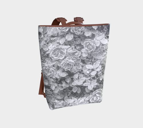 Roses en Noir et Blanc Vegan Leather Backpack