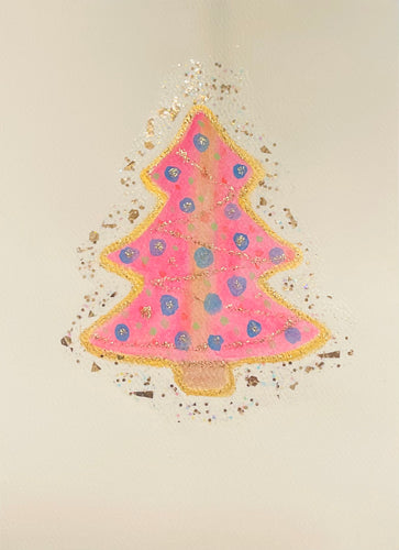 Pink Christmas Tree Watercolor Card II