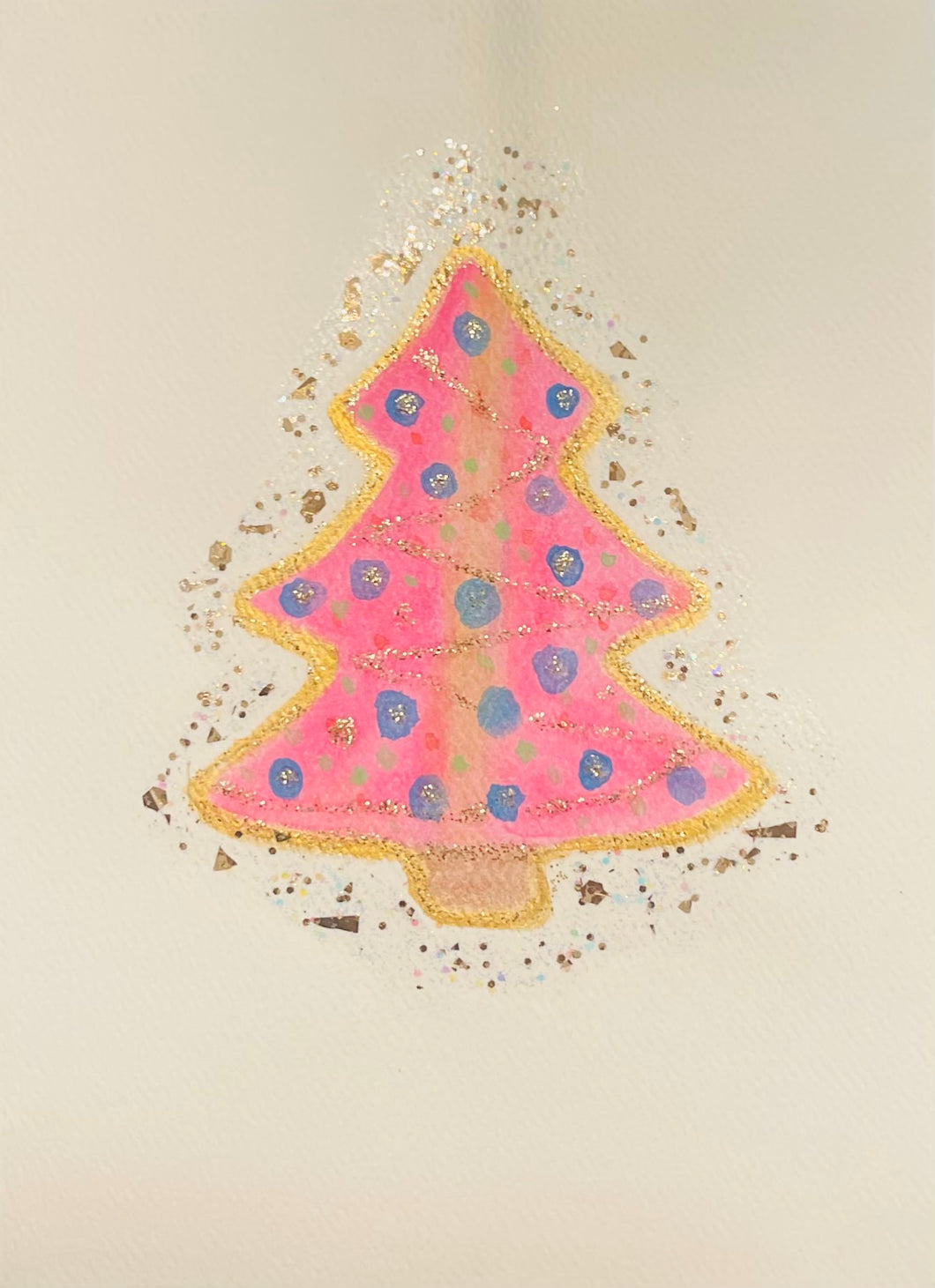 Pink Christmas Tree Watercolor Card II