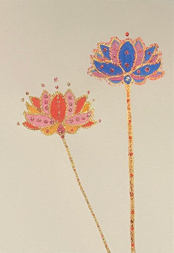 Two Lotuses Watercolor Card