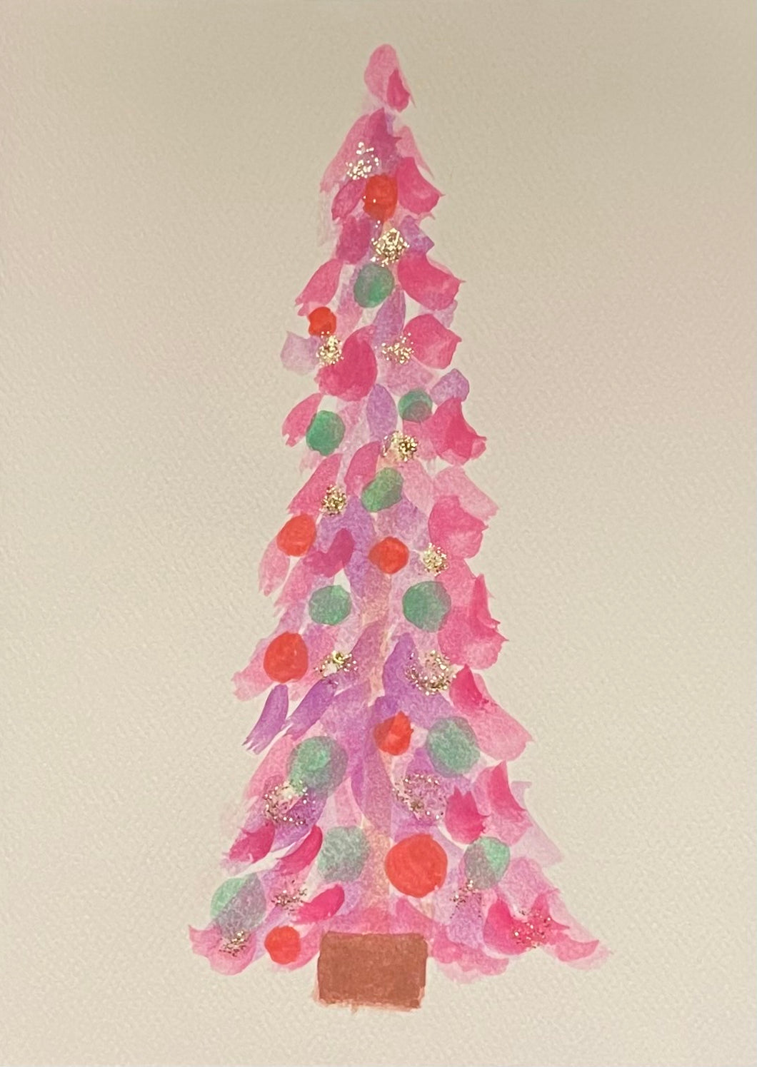 Pink Christmas Tree Watercolor Card