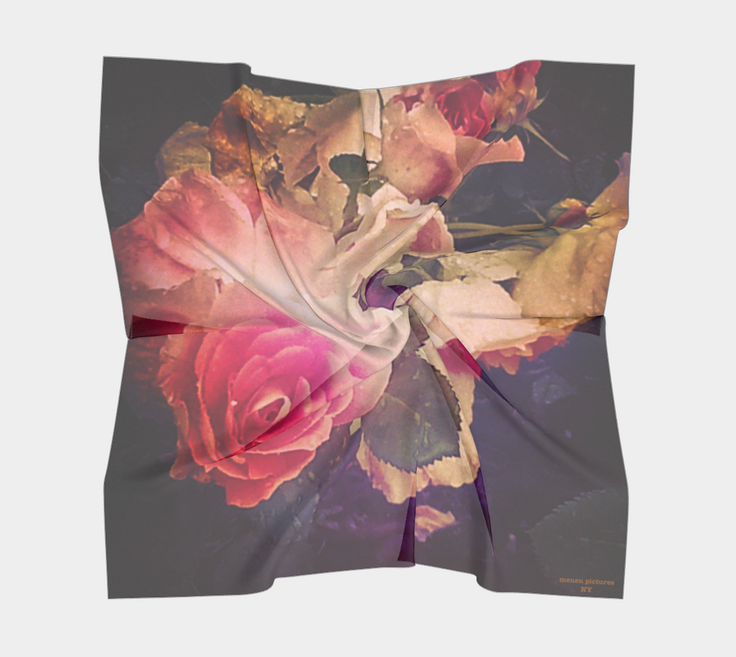 floral scarf, scarf with roses, square scarf