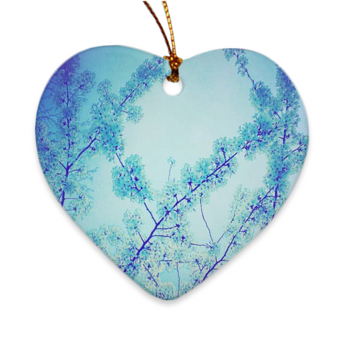 Blue Spring Heart Porcelain Ornaments