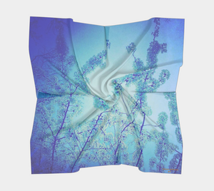 blue scarf, floral scarf with blossoms