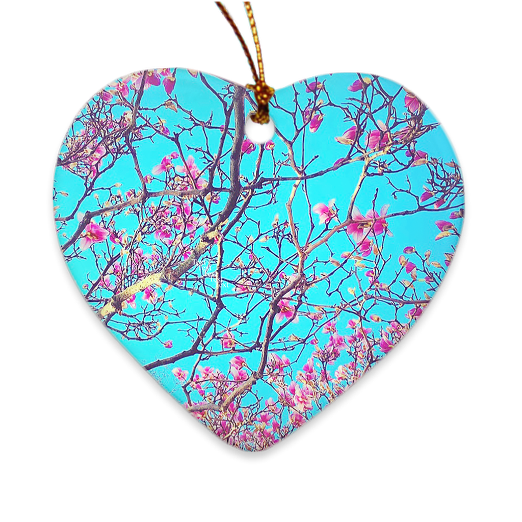 Pink Magnolias Heart Porcelain Ornament